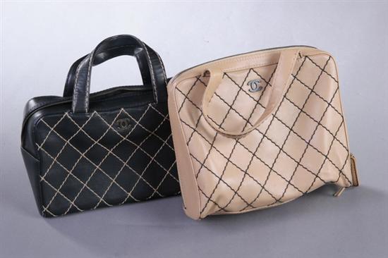 Appraisal: TWO CHANEL HANDBAGS One black one tan Each with contrast-color