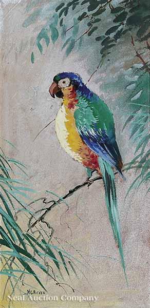 Appraisal: Harry G Aitken American - four paintings including Green-Winged Macaw