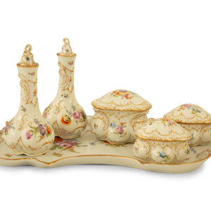 Appraisal: A Dresden Porcelain Vanity Set th Century comprising a tray