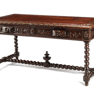 Appraisal: A French Renaissance Revival Carved Oak Library Table th Century