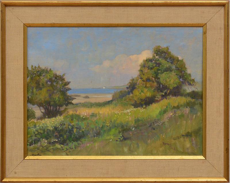 Appraisal: FRANK HANDLEN b MAINE LANDSCAPE Oil on canvasboard c signed