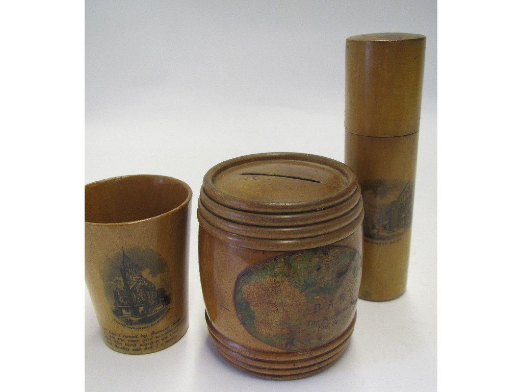 Appraisal: Lot comprising mauchline bank cup and needle case