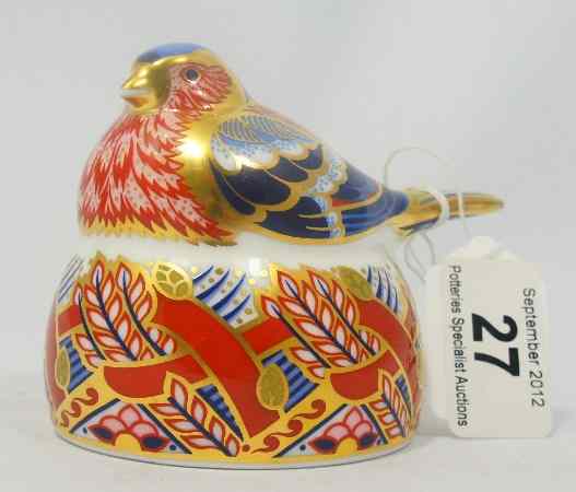 Appraisal: Royal Crown Derby Paperweight Chaffinch Nesting for Collectors Guild Boxed