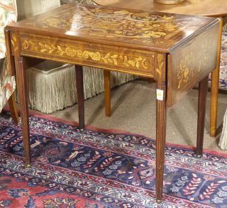 Appraisal: Dutch marquetry inlaid drop leaf table Dutch marquetry inlaid drop