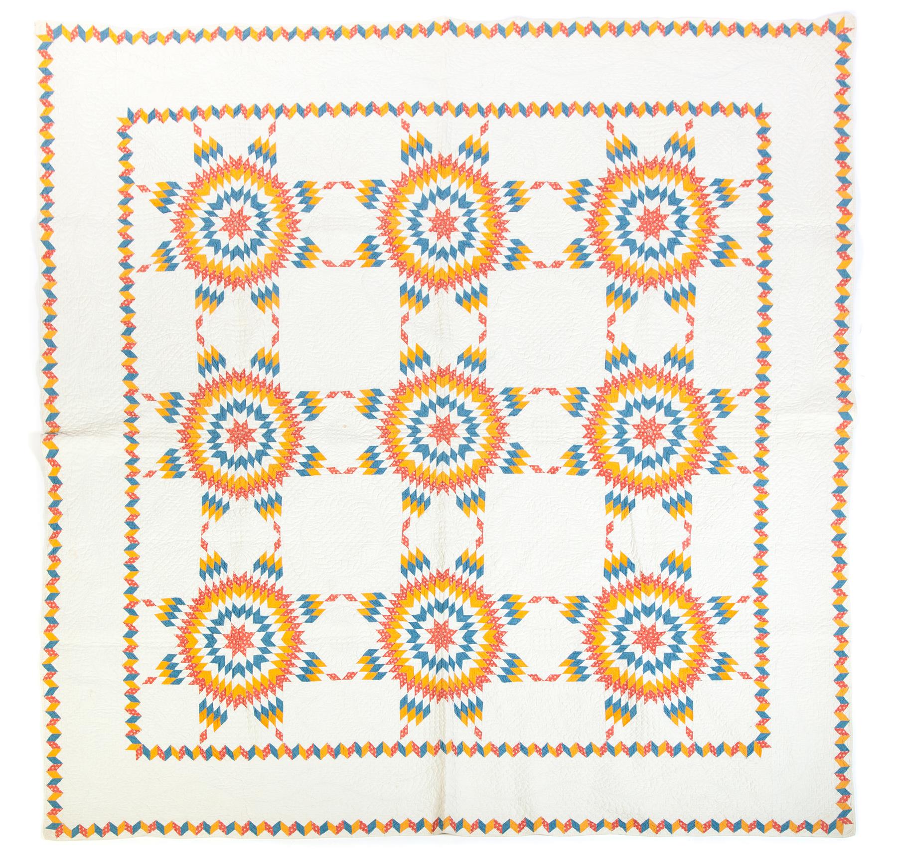 Appraisal: AMERICAN PIECED QUILT Mid th century Solid blue and orange