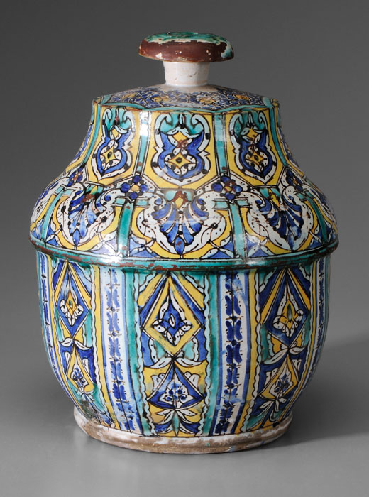 Appraisal: Ottoman Lidded Storage Jar Turkish probably th century tin-glazed earthenware