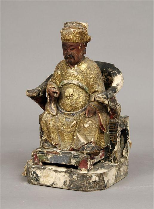 Appraisal: Chinese Polychrome Carved Wood Figure of a Seated Nobleman x