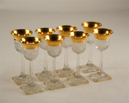 Appraisal: Eight Pressed Glass Stems broad gilt round rim slender cylindrical