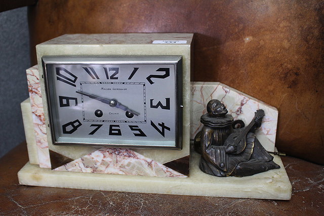 Appraisal: AN ART DECO ONYX AND VEINED MARBLE MANTEL CLOCK of