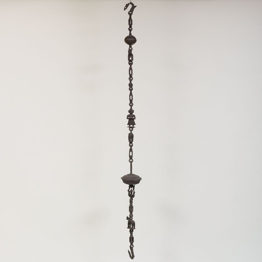 Appraisal: Bronze Indian Hanging Chain with Elephants and Felines x in