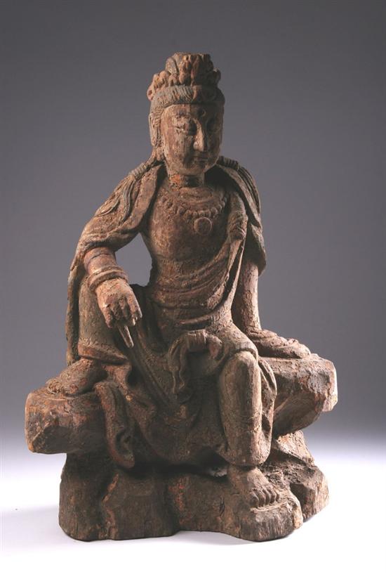 Appraisal: CHINESE WOOD FIGURE OF GUANYIN - in high