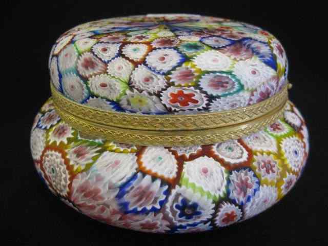 Appraisal: Italian Millefiori Arts Glass Dresser Box rich vibrant colors ''