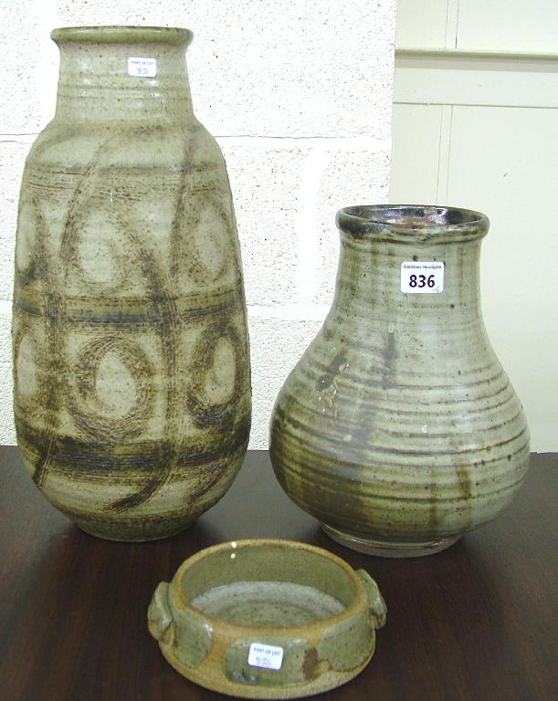 Appraisal: Large glazed Studio stoneware vase with brushwork decoration indistinctly signed