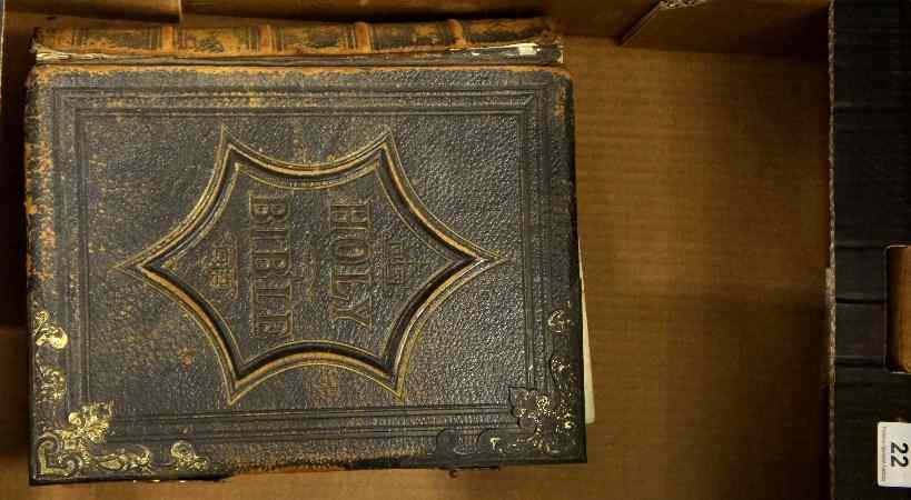 Appraisal: Ornate Victorian Family Bible with Brass Locks Front Leather Cover