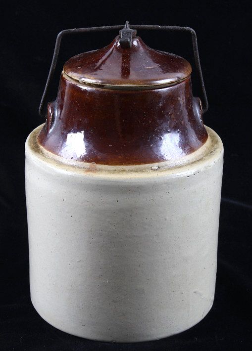 Appraisal: Salt Glazed Two Tone Stoneware Pottery Jar W Lid Included