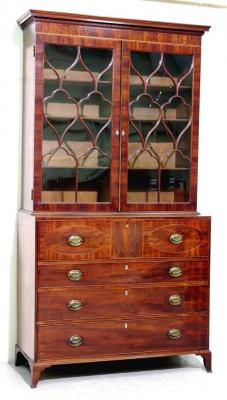 Appraisal: A GEORGE III MAHOGANY SECRETAIRE BOOKCASE crossbanded with stringing and