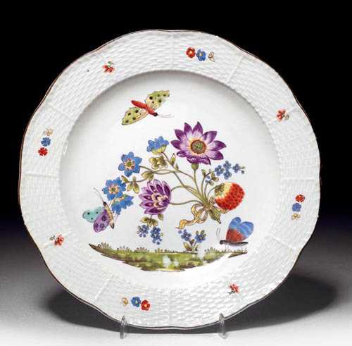 Appraisal: PLATE WITH 'BIENENMUSTER' Meissen circa The waved edge with basket