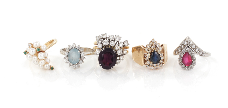 Appraisal: Gemstone and diamond rings K oval aquamarine size K ruby