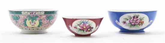 Appraisal: Three Russian Porcelain Bowls Gardner two having handpainted floral reserves