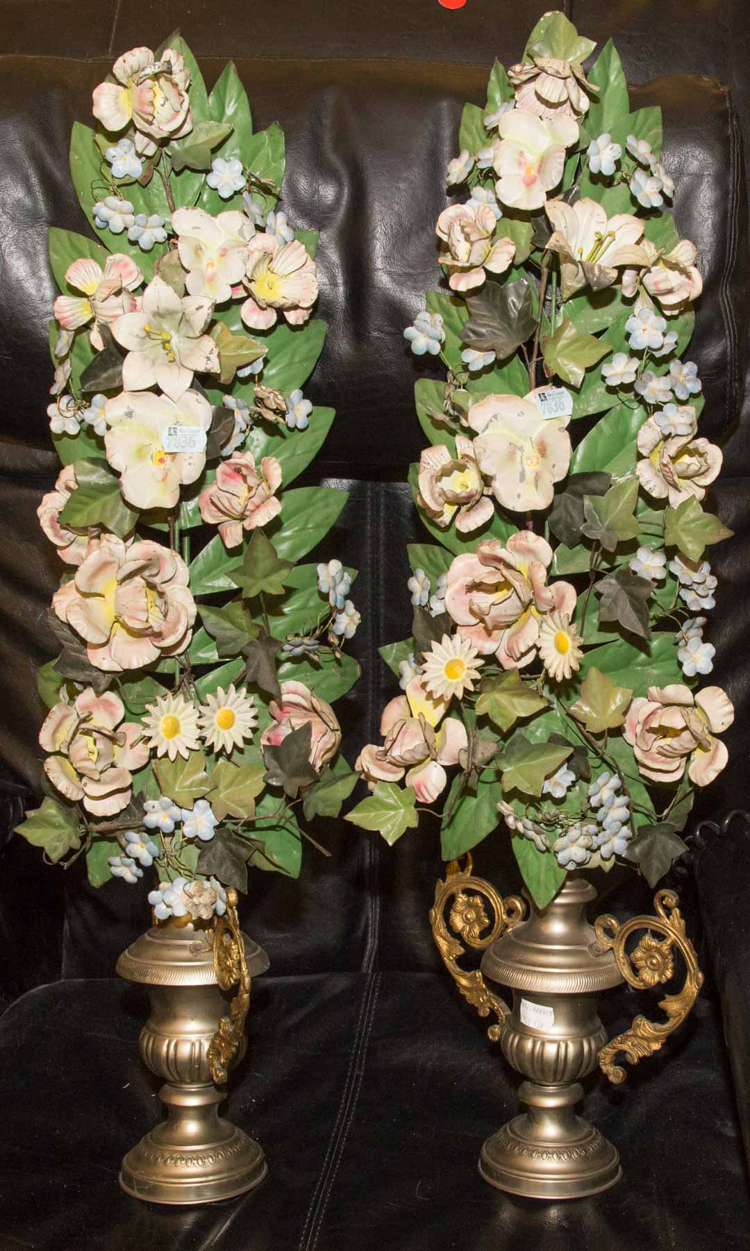 Appraisal: Pair of painted metal flower arrangements