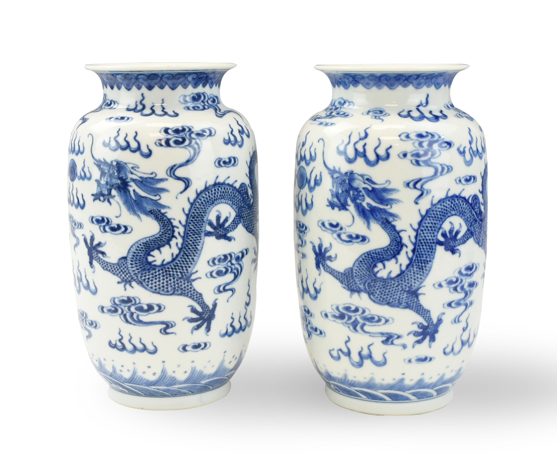 Appraisal: PAIR OF CHINESE BLUE WHITE DRAGON VASES TH C Chinese