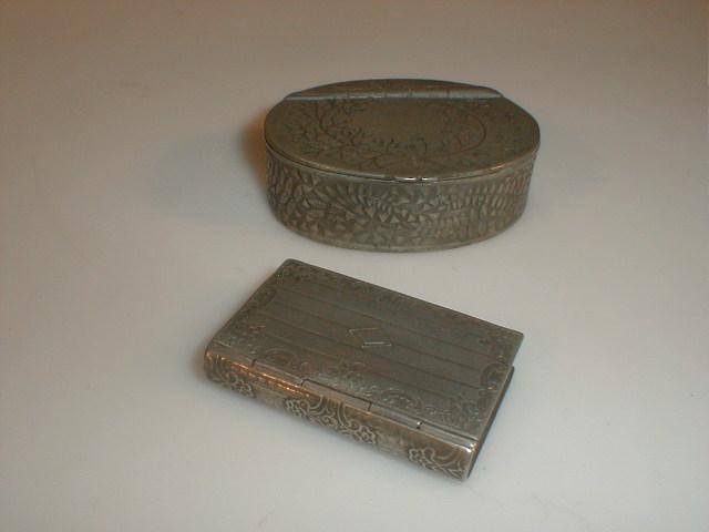 Appraisal: thC pewter 'book' snuff box cm and another thC oval