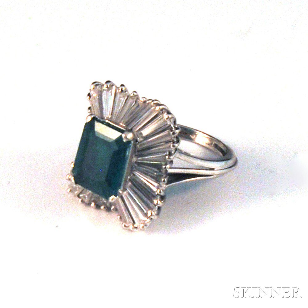 Appraisal: Platinum Emerald and Diamond Ballerina Ring with an emerald-cut emerald