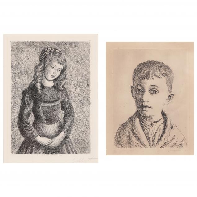 Appraisal: BEN SILBERT AMERICAN RUSSIAN - TWO PORTRAIT ETCHINGS OF CHILDREN