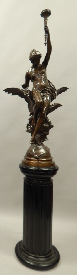 Appraisal: Emile Picault A late thC bronze lamp base case in