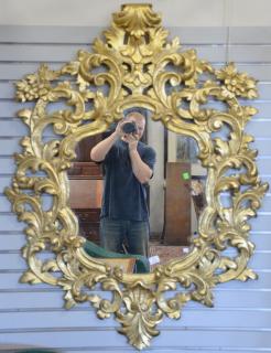 Appraisal: Gilt decorated pierced carved wood mirror x Gilt decorated pierced