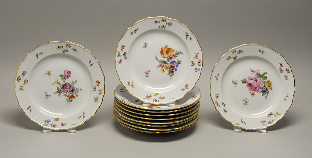 Appraisal: ELEVEN MEISSEN HAND-PAINTED PORCELAIN PLATES Germany th CenturyEach polychrome enamel