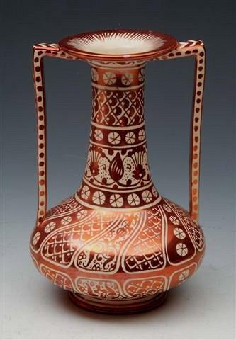 Appraisal: A TH CENTURY CANTAGALLI TWIN HANDLED VASE decorated in copper