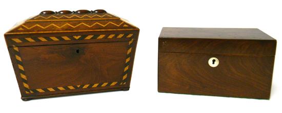 Appraisal: Two th C English mahogany tea caddies first with canted