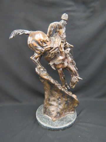 Appraisal: Frederic Remington Bronze Mountain Man horse rider descending green marble