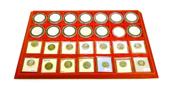 Appraisal: COINS Tray of Coins Includes Morgan Peace Dollars from to