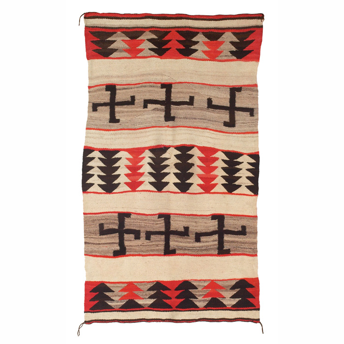 Appraisal: Navajo rug c wool on cotton whirling log design in