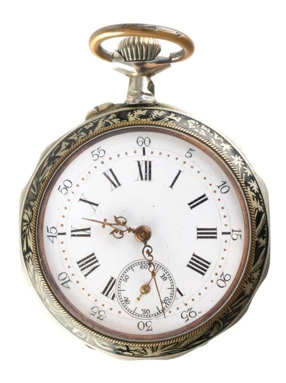 Appraisal: Handsome pocket watch enameling looks like niello Measures - diameter