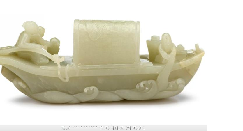 Appraisal: Chinese carved celadon jade sampanLong covered model carved to show