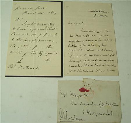 Appraisal: Gladstone W E and Benjamin Disraeli Disraeli Benjamin autograph letter