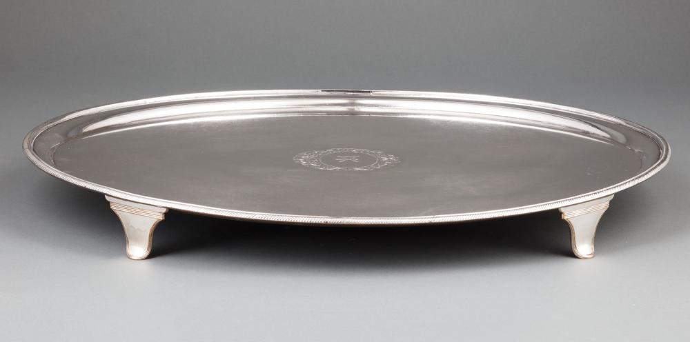 Appraisal: Georgian Sheffield Plate Footed Oval Serving Tray th c reeded