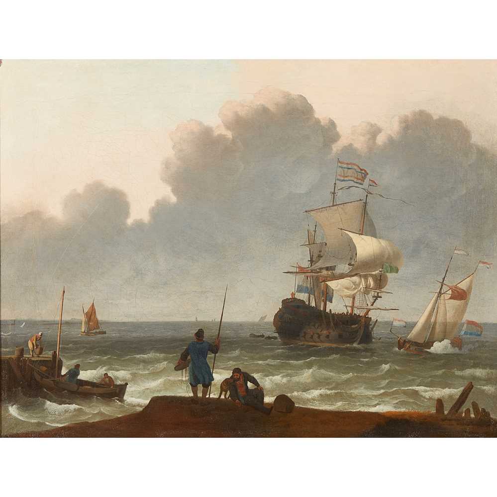 Appraisal: ATTRIBUTED TO LUDOLPH BACKHUIZEN A DUTCH COASTAL SCENE WITH MAN