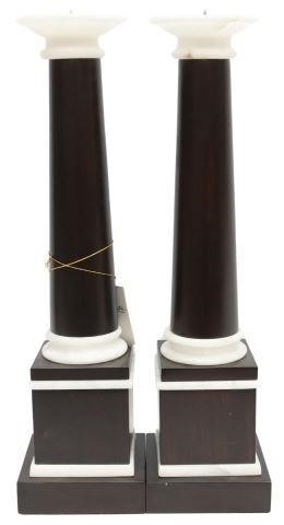 Appraisal: pair Wood and stone decorative prickets candlesticks Oscar de la