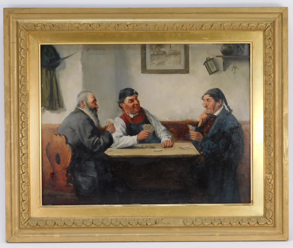 Appraisal: HEDWIG OEHRING GERMAN CARD PLAYERS GENRE PAINTING Germany - Realist