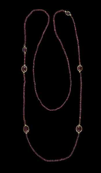 Appraisal: Silver Gilt and Ruby Bead Necklace Ruby bead necklace comprised