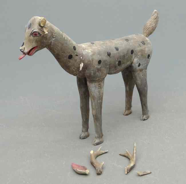 Appraisal: Polychrome painted folk art deer Losses '' W '' Ht