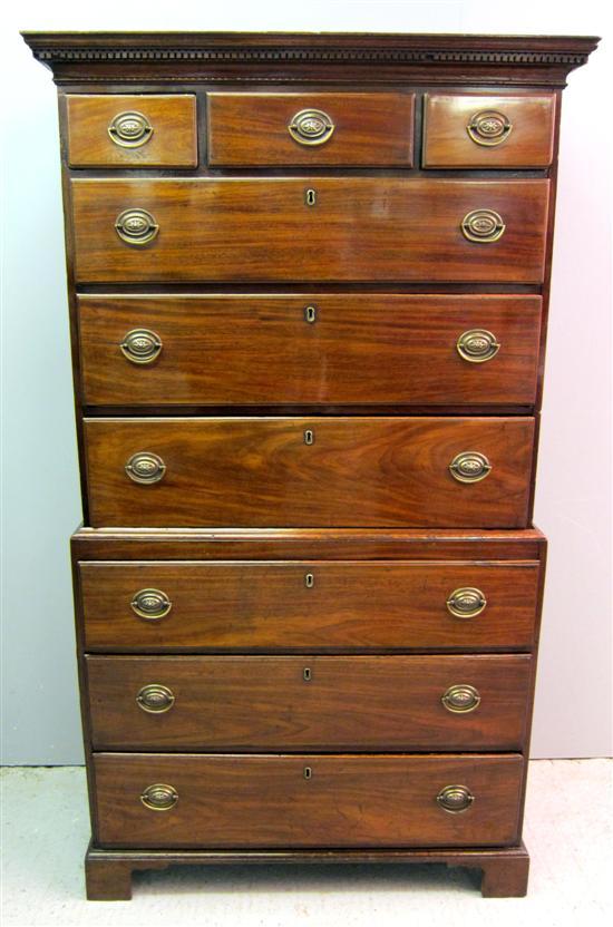 Appraisal: th century mahogany tallboy the top with three short and