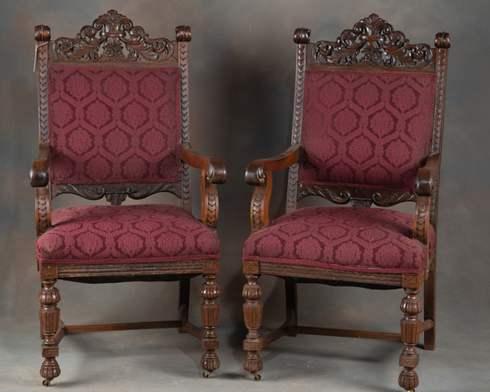 Appraisal: Incredible heavily carved formal antique Dining Chairs with floral pierce