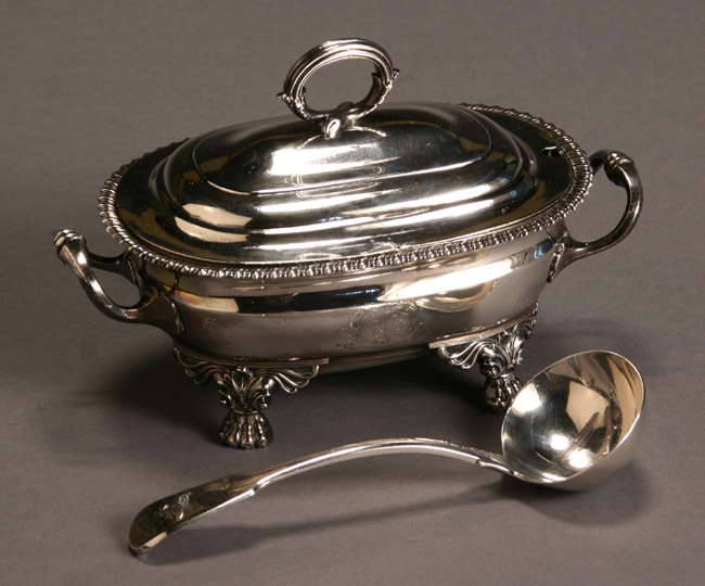 Appraisal: George III Silver Sauce Tureen and Ladle The tureen John