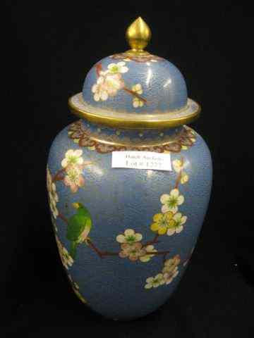 Appraisal: Chinese Cloisonne Covered Jar bird floral on blue '' excellent