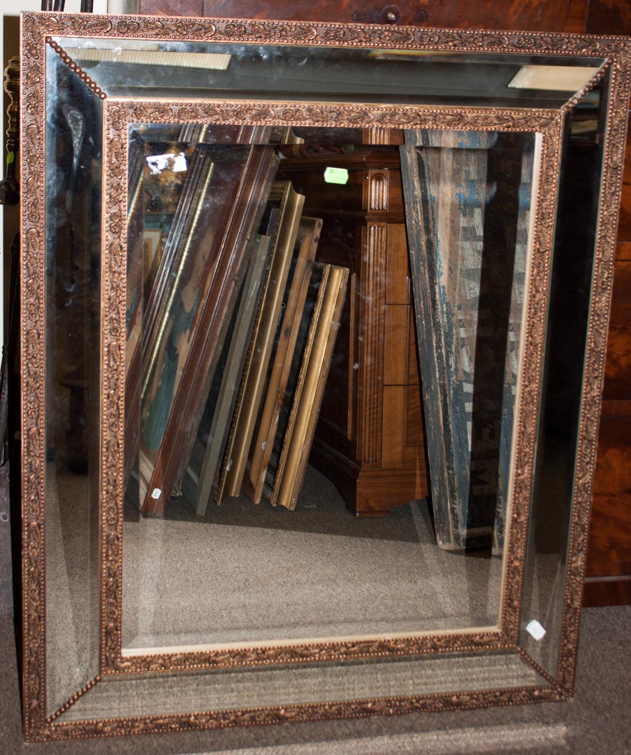 Appraisal: a Beveled edge mirror with bronzed decoration